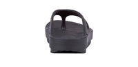 OOFOS OOriginal sandal in black, rear view showing the walled, cupped heel