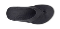 OOFOS OOriginal sandal in black, top-down view of the footbed and toe post