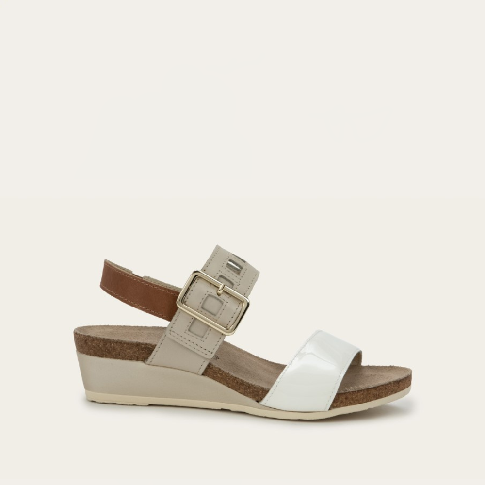 Naot Dynasty - Porcelain Patent Leather/Soft Ivory Leather/Latte Brown Leather 116