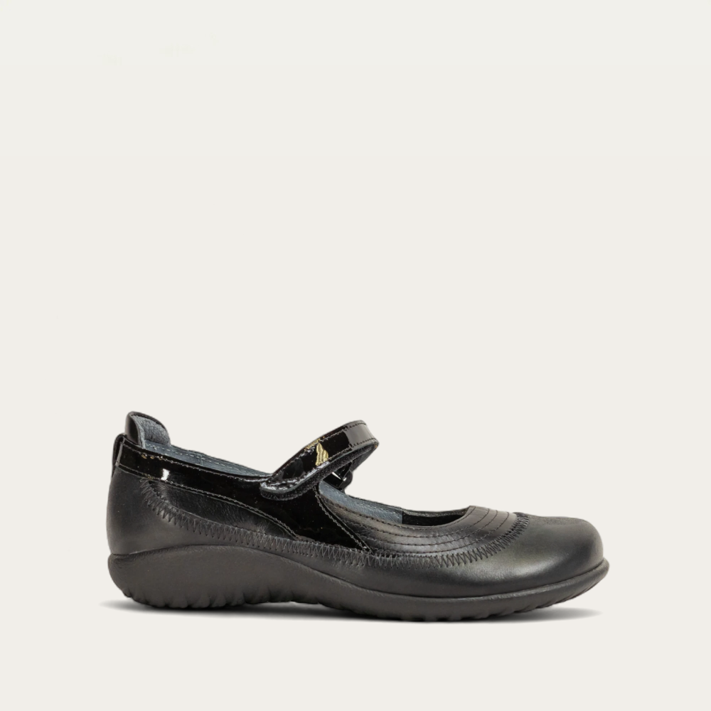 Naot Kirei Wide - Black Leather/Shiny Black Patent 101