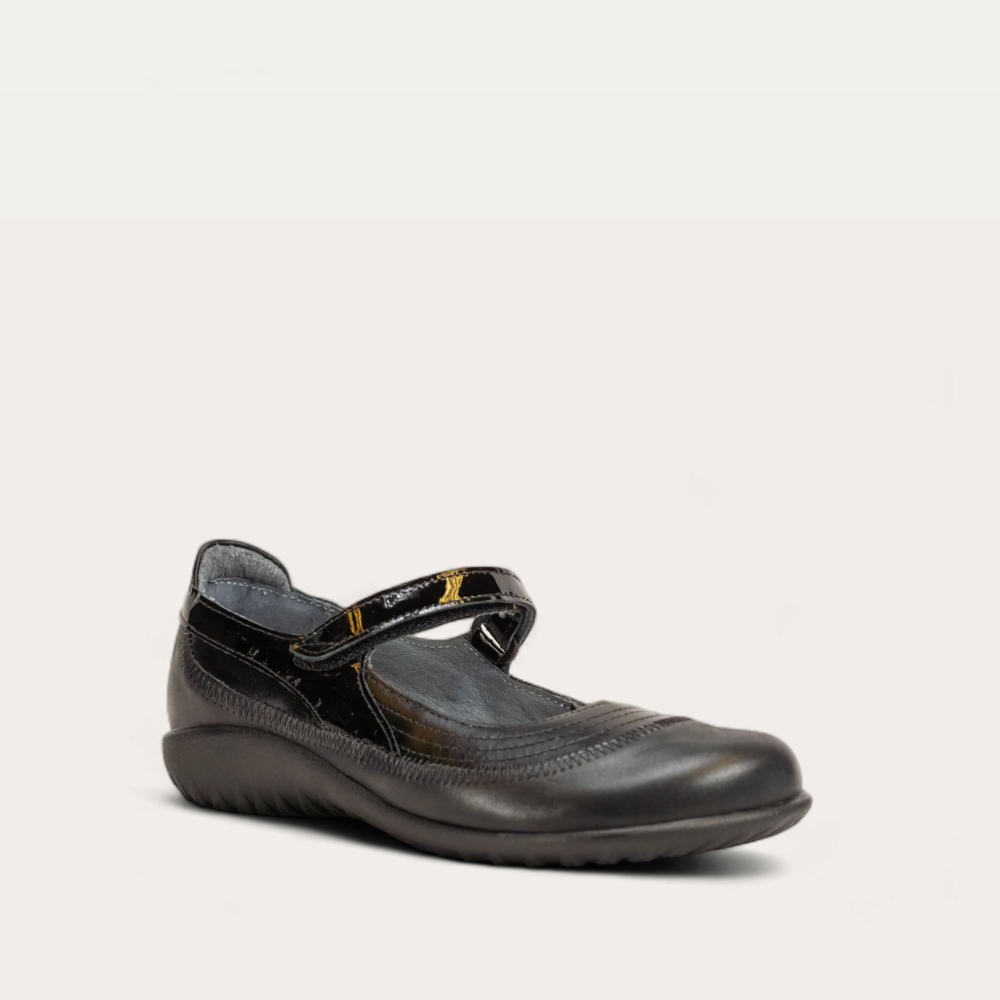 Naot Kirei Wide - Black Leather/Shiny Black Patent 101
