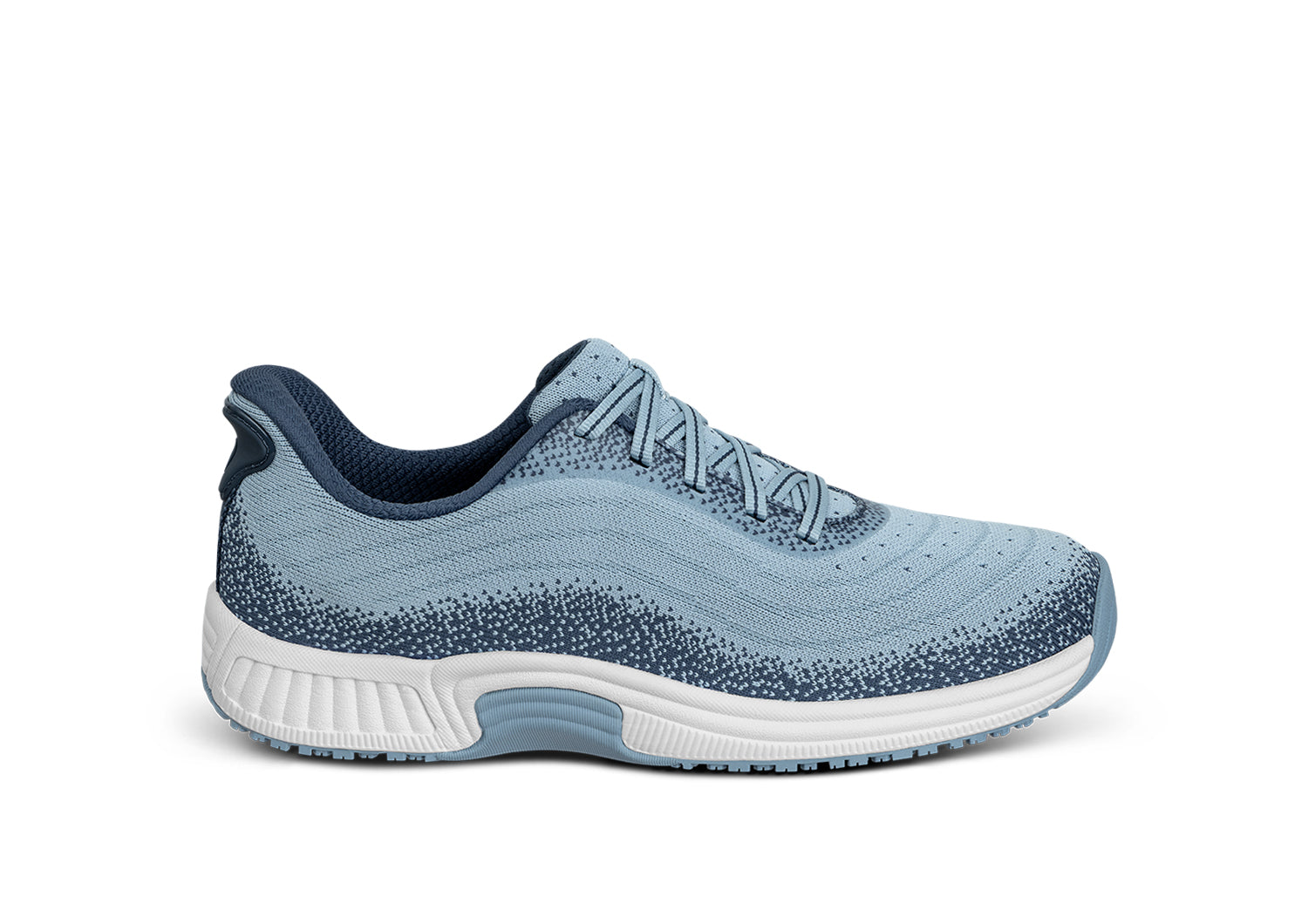 Orthofeet Kita women's hands-free stretch sneaker in slate and navy