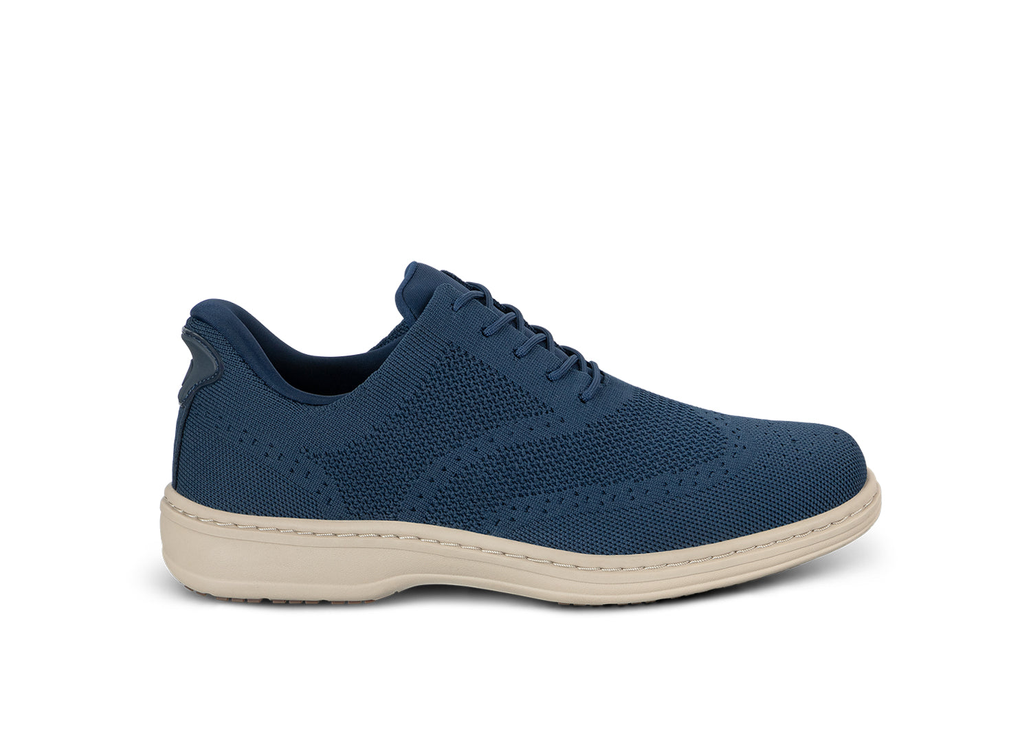 Orthofeet Rex men's hands-free knit wingtip shoe in blue