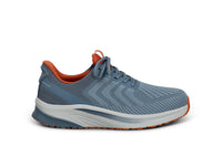Orthofeet Tilos men's hands-free stretch sneaker in blue and orange