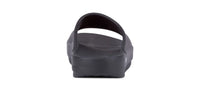OOFOS OOahh Slide 1100 in black, rear view showing the walled heel cup