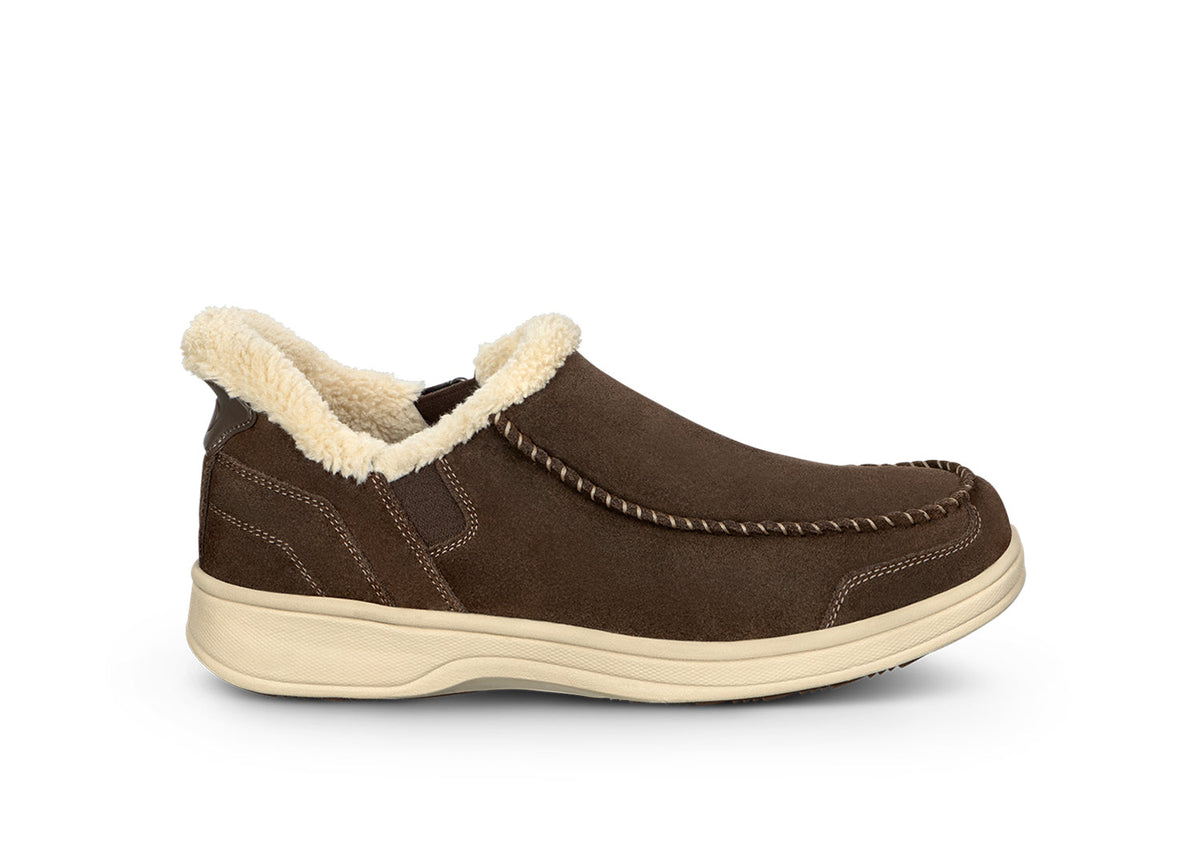 Orthofeet Vito men's hands-free suede slipper shoe in loden