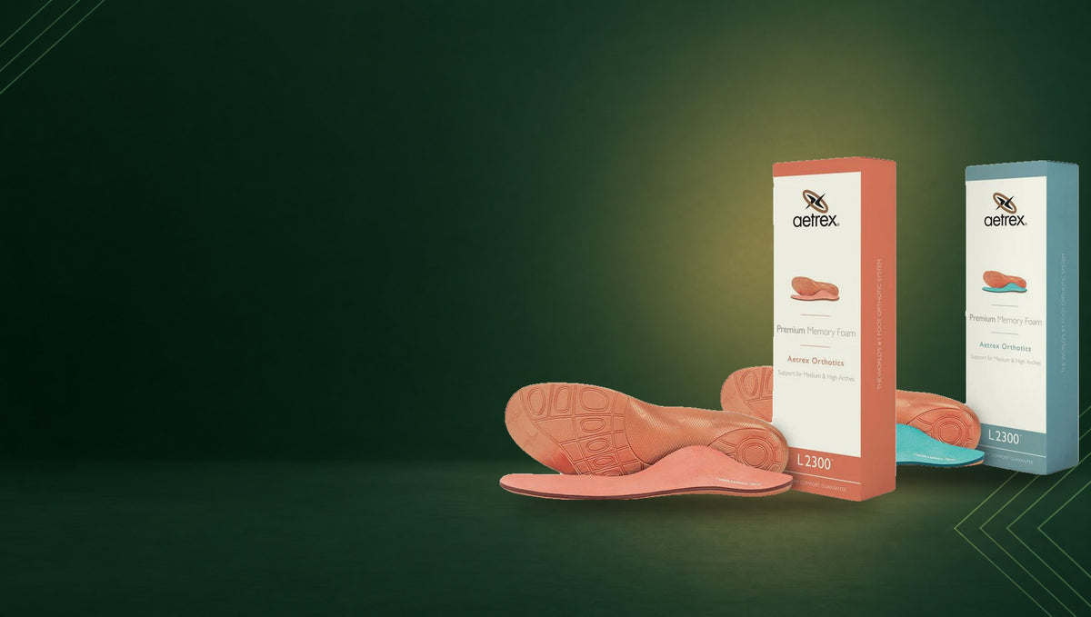 Aetrex L2300 Premium Memory Foam orthotics, women's and men's, with their boxes