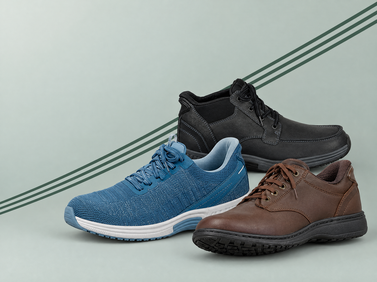 Men's Orthofeet Verno boot, Yari sneaker and Claude leather shoe