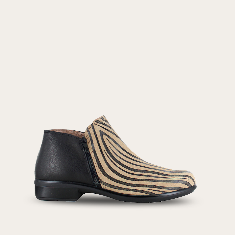 Naot Helm - Tan Zebra Leather/Soft Black Leather 114